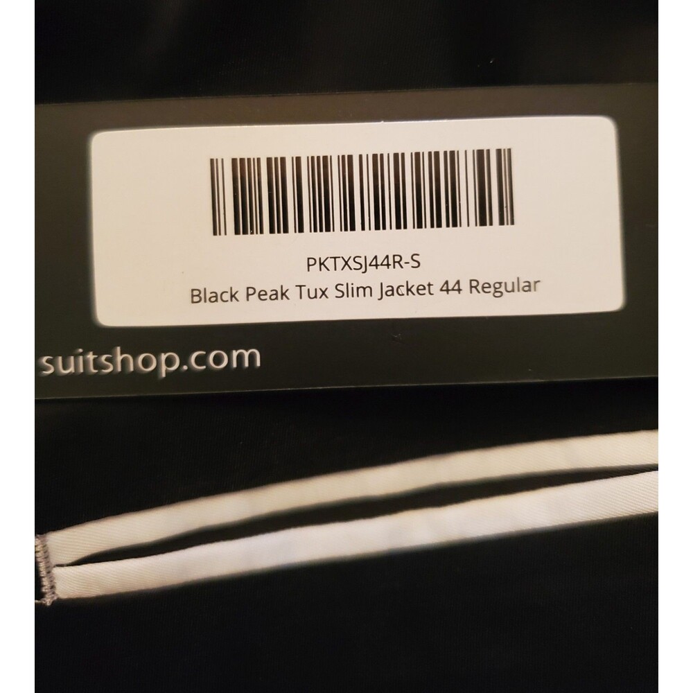SuitShop Black Peak Lapel Tuxedo Jacket 44R NWT Slim Fit PKTXSJ44R-S Tux - Picture 8 of 16